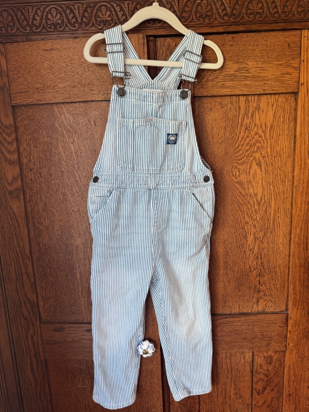 Zara Light Blue and White Striped Denim Overalls